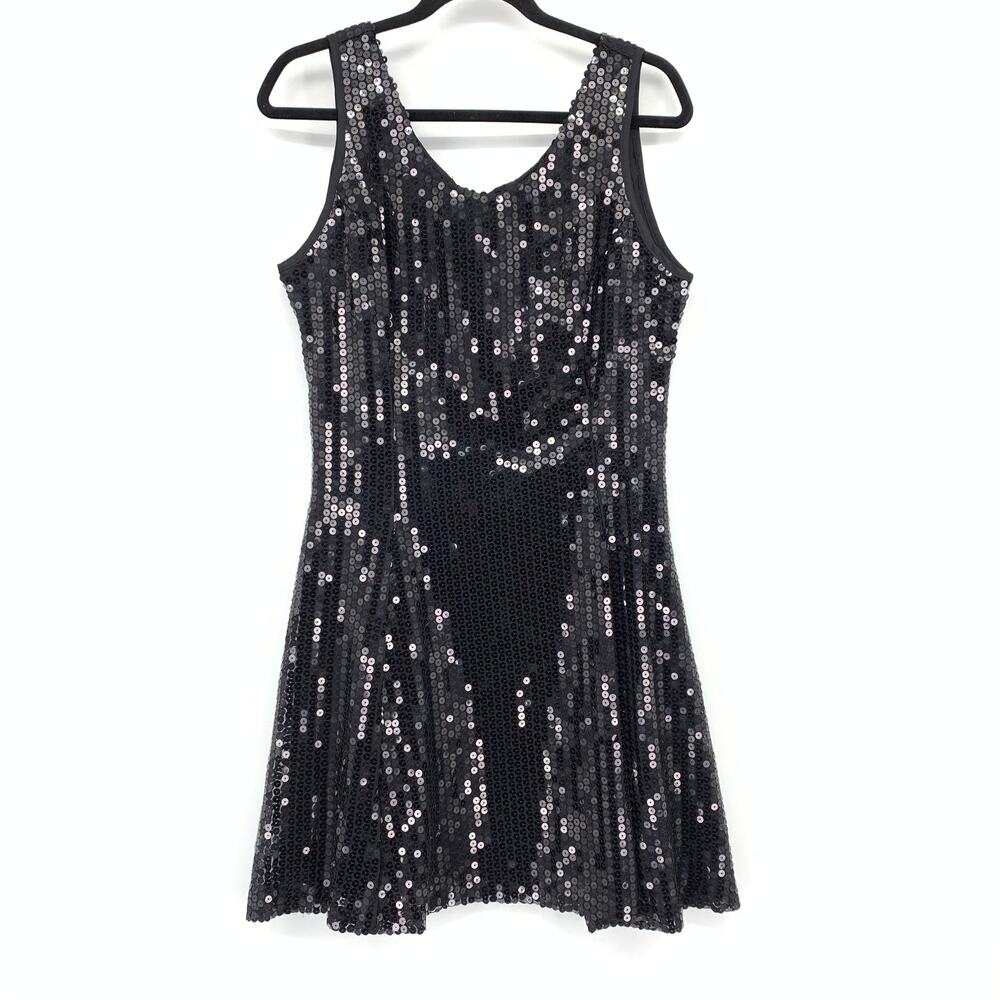 Expo Nite Sequin Mini Dress Womens 10 Black Sleeveless Vintage Party Cocktail